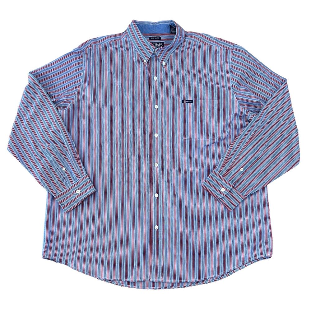 Chaps Men's Blue Stripe Easy Care Long Sleeve Button Down Shirt‎ - SIZE XXL